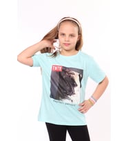 Toontoy Unisex Çocuk Önü Baskılı Tişört (Su Yeşili)