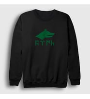 Presmono Unisex Beyaz Göktürk Bayrağı Türk Yazılı Kurt Bozkurt Sweatshirt 474991tt (Siyah)