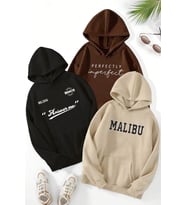 3'lu Paket Baskılı Oversize Unisex Sweatshirt (Bej)