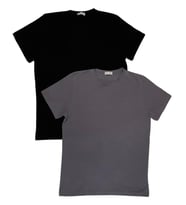 Erkek Slim Fit Dar Kesim Bisiklet Yaka Kısa Kol Pamuklu 2'li Tişört Paketi (Siyah-Gri)