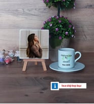 Mekatronik Mühendisi Fotoğraflı Dekoratif Taş, Ahşap Altlıklı Türk Kahvesi Fincanı Hediye (Model 2)