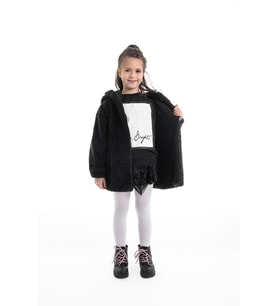 Panchy Canky Soty Kurdele Kapüşonlu Kız Çocuk Ceket (Siyah)