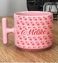 Kişiye Özel İsme Özel Hediye Pastel T Kupa Çiçek Desenli -8- (Pembe)
