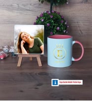 Baş Harf ve İsim Soyisim Fotoğraflı Dekoratif Taş, Kupa Bardak Beyaz Hediye (Model 6)