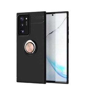 Samsung Galaxy Note 20 Ultra Kılıf Yüzüklü Magnetli Ravel Case (Siyah-Rose Gold)