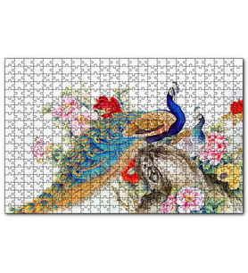 Cakapuzzle Tavuskuşları ve Çiçekler Dijital Çizim  Puzzle Yapboz MDF (Ahşap) (1000 Parça)