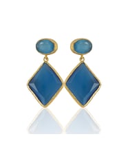 Kadir Jewellery 22 Ayar Altın Kaplama Kadın Sallantılı Küpe -El İşçiliği Ve Hipoalerjenik Küpe (Koyu Mavi)