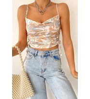 Kadın İp Askılı Bershka Model Dijital Crop (Bej)