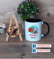 İtfaiyeci Kupa Bardak Beyaz ve Fotoğraflı Ahşap Anahtarlık Hediye (Model 11)