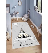 Dijital Baskılı Kaymaz Taban Yıkanabilir Kolay Temizlenir Modern Çocuk Odası Halısı NDÇ-HT-264 (Gri)