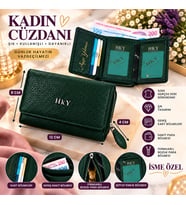 HKY Hakiki Deri İsme Özel Kadın Cüzdan (Yeşil)