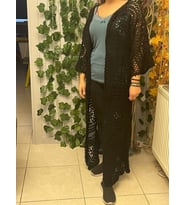 ÖZEL TASARIM EL ÖRGÜSÜ MOTİF İŞLEME PLAJ GİYİM SPOR GİYİM YAZLIK ETNİK HIRKA (Siyah)