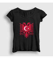 Presmono Kadın Beyaz Albania Türkiye Arnavutluk Bayrağı T-Shirt 495071tt (Siyah)