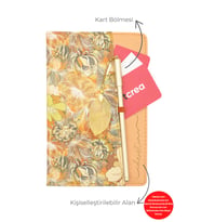 giftcrea Kişiye Özel Çiçek Desenli Defter ve Tüy Kalem Seti Lazer İsim Kazıma Günlük Kartlıklı Defter (Turuncu)