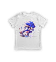 Sonic kirpi baskılı pamuklu penye kumaş yazlık çocuk tişört (Beyaz)