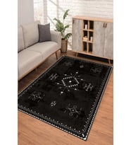 Dijital Kaymaz Taban Yıkanabilir Renkli Salon Halısı Mutfak Halısı Yolluk ND-SD-957 (Siyah)