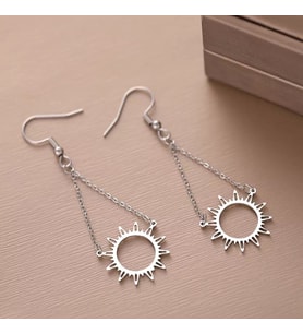 Kişiye Özel 925 Ayar Gümüş Zincir Tasarım Güneş Küpe (Gümüş)