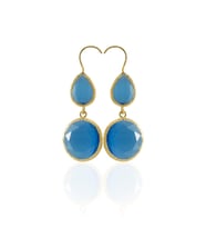 Kadir Jewellery 22 Ayar Altın Kaplama Kadın Taşlı Küpe -El İşçiliği Ve Hipoalerjenik Küpe (Koyu Mavi)