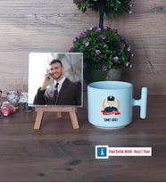 Erkek Polis Fotoğraflı Dekoratif Taş, Kupa Bardak Beyaz Hediye (Model 12)