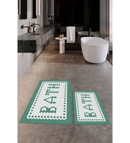 EVDEYA Dijital Baskılı Mozaik Desenli Bath Yazılı İkili Banyo Paspası Klozet Takımı, KLOZET-7-Kahve, (Yeşil)