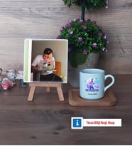 Developer Fotoğraflı Dekoratif Taş, Ahşap Altlıklı Türk Kahvesi Fincanı Hediye (Model 1)