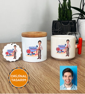 Kişiye Özel Karikatürlü İngilizce Öğretmeni Hediye Seti T Kupa, Kalemlik, Anahtarlık Erkek İngilizce Öğretmenine Öğretmenler Günü Hediyesi (Turuncu)