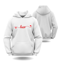 Sevgililer Günü Erkek Kadın Love Kalp Görselli Kapüşonlu Hoodie Sweatshirt 6006 (Beyaz)
