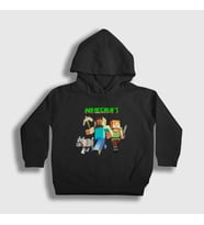 Presmono Unisex Çocuk Beyaz Miners Minecraft Kapüşonlu Sweatshirt 29504tt (Siyah)