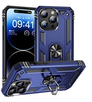 Apple iPhone 15 Pro Uyumlu Kılıf Standlı Manyetik Yüzüklü Military Magnetic Ring Polycarbonate and TPU Case (Lacivert)