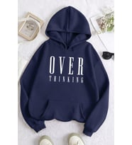 Over Thinking Baskılı Unisex Oversize Sweatshirt (Lacivert)