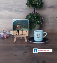 Anneler Günü Hediyesi Fotoğraflı Dekoratif Taş, Ahşap Altlıklı Türk Kahvesi Fincanı Hediye (Model 7)