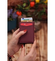 Suni Deri Unisex Mekanizmalı Vegan Deri Kartlık Cüzdan Portföy (Bordo)