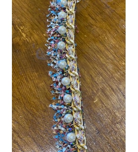 33X3 CM SAÇAKLI BONCUKLU İNCİR DETAYLI KOLYE AKSESUAR ELBİSE GİYİM AKSESUAR YAKA APLİKE (Mavi)