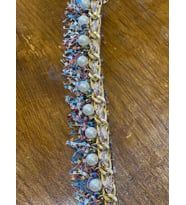 33X3 CM SAÇAKLI BONCUKLU İNCİR DETAYLI KOLYE AKSESUAR ELBİSE GİYİM AKSESUAR YAKA APLİKE (Mavi)