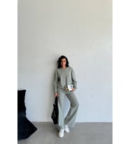Nare Pamuklu Melanjlı Gri Kadın Eşofman Takımı (Çağla Yeşili)
