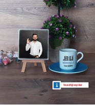 Jeoloji Mühendisi Fotoğraflı Dekoratif Taş, Ahşap Altlıklı Türk Kahvesi Fincanı Hediye (Model 5)