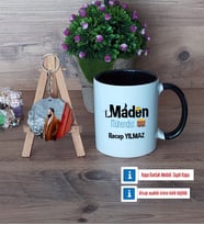 Maden Mühendisi Kupa Bardak Beyaz ve Fotoğraflı Ahşap Anahtarlık Hediye (Model 11)