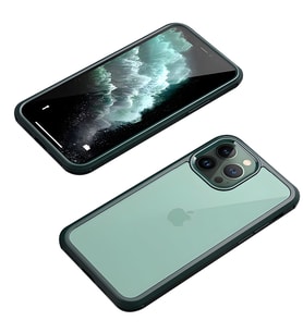 iPhone 12 Pro / İphone 12 Kılıf Dor Silikon Temperli Cam Kapak (Koyu Yeşil)