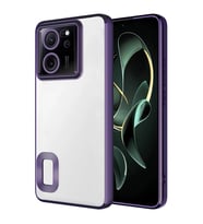 Xiaomi Mi 13T Kılıf Logo Yeri Açık Kamera Lens Korumalı Renkli Kenarlı Şeffaf Silikon (Mor)