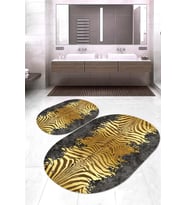 Dijital Baskılı Kaymaz Taban Yıkanabilir Oval 2'li Klozet Takımı Banyo Paspası NOKZ-HT-1101 (Gold)