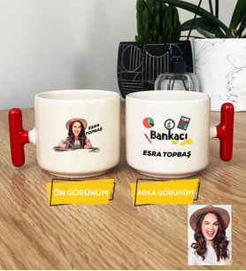 Kişiye Özel Karikatürlü Kadın Bankacı T Kupa Bardak Kadın Bankacıya Hediye (Kırmızı)
