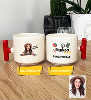 Kişiye Özel Karikatürlü Kadın Bankacı T Kupa Bardak Kadın Bankacıya Hediye (Kırmızı)
