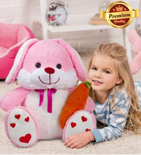 PANDAMKEE 100 Cm Elinde Havuç Tutan Tavşan (Pembe)