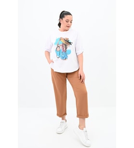 Kadın Büyük Beden Oversize T-shirt Takım 8104-24 (Taba)