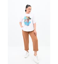Kadın Büyük Beden Oversize T-shirt Takım 8104-24 (Taba)