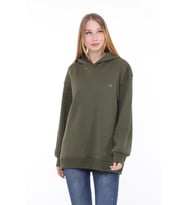 Pastelastore Pamuklu Kapüşonlu 3 İplik Şardonlu Kalın Oversize Sweatshirt (Haki-Yeşil)