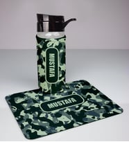 Kişiye Özel Kamuflaj Tasarım Cam Matara Ve Mousepad Ofis Seti 94373 (Petrol Yeşili)