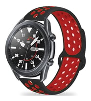 Samsung Galaxy Watch 46mm Kordon Delikli Spor Kordon (Siyah-Kırmızı)