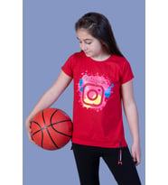 Toontoy Kız Çocuk Renkli Instagram Baskılı Tişört (Kırmızı)