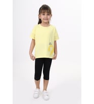 Toontoy Kız Çocuk Who Are You Baskılı Kaprili Takım (Açık Sarı)